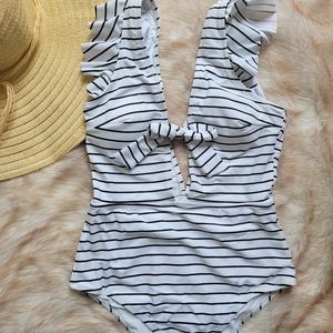 White & Black Ruffle One piece